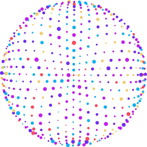 colorful dots of varying sizes are forming an abstract sphere on a white background vector illustration