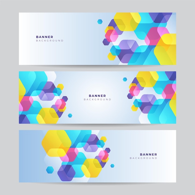 Colorful geometric bauhaus hexagon banner background. Vector abstract graphic design banner pattern background template.
