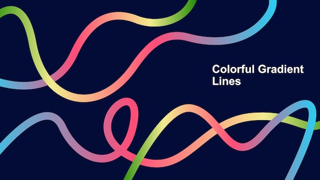 Colorful gradient lines Abstract rainbow wavy swirl on dark blue background Flowing spiral strokes