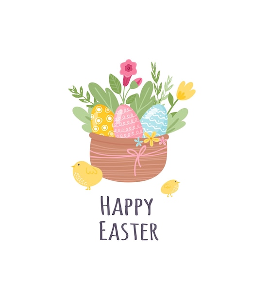 colorful happy easter greeting card with rabbit, bunny and text
