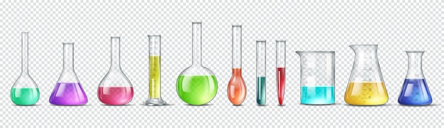 Colorful Laboratory Glassware on Transparent Background