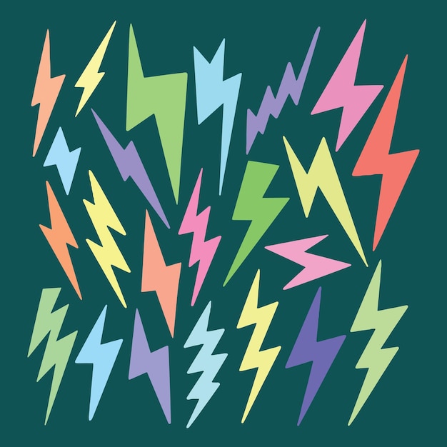 colorful lightning symbol cute doodle collection set hand drawn