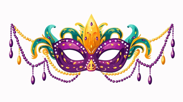 Vektori colorful mardi gras mask with necklaces design at party carnival