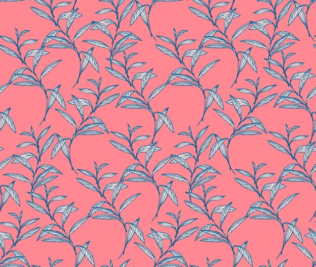 Colorful pattern with abstract artistic tiny leaf stems Creative branches leaves pink print