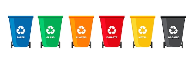 Colorful recycle bins with recycle symbol