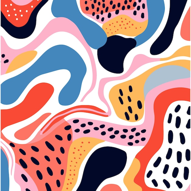 Colorful Seamless Pattern With Abstract Shapes in Black and WhitePolychrome Terracotta Minimalist