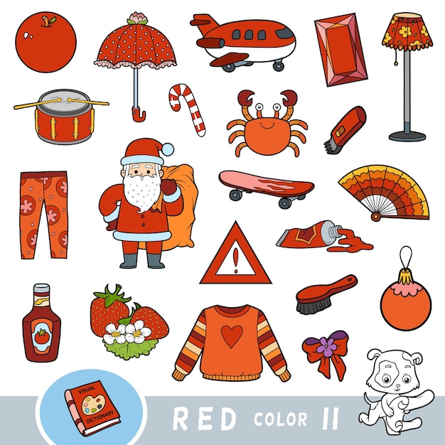 colorful set of red color objects visual dictionary for children about the basic colors
