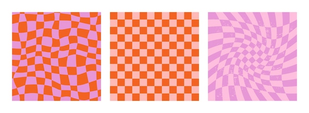 Colorful trendy checker board grid background set
