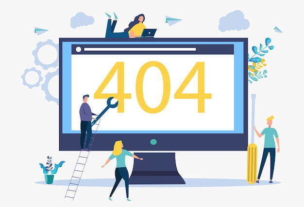 Colorful vector illustration error 404 disconnect from the internet not available People connect internet access