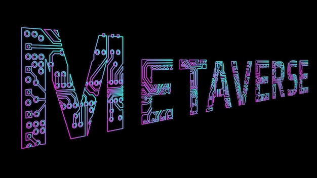 Colorful word Metaverse outline in perspective isolated on black background Contour design element in purple and cyan colors