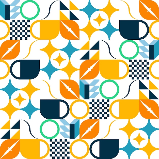 Colorfull Simple Geometric Caffee Seamless Pattern Design Template