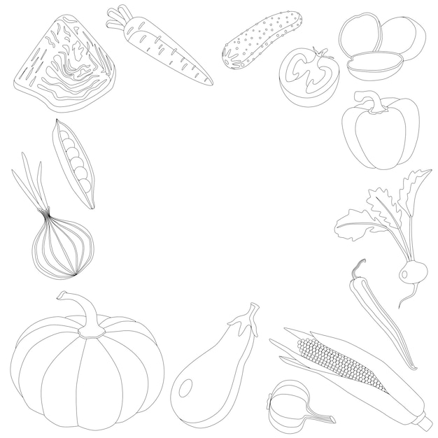 Coloring book for kids vegetable frame on white background