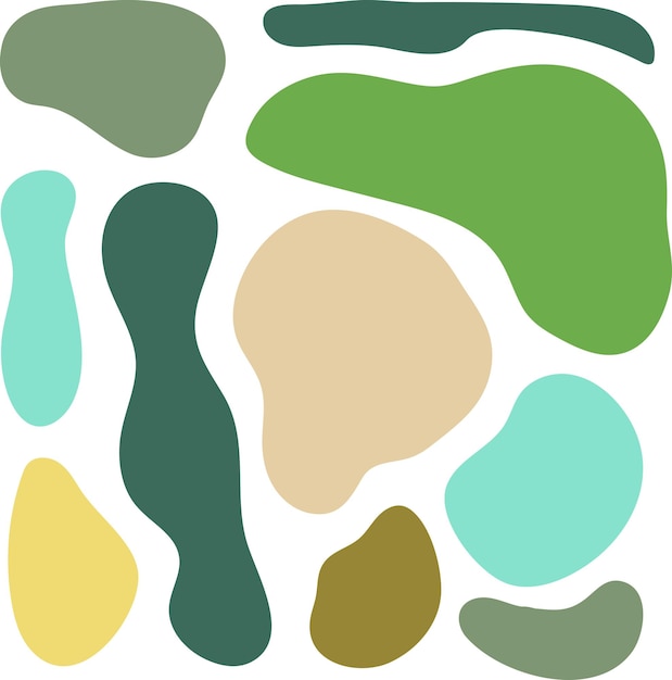 Colourful abstract shapes fluid hand drawn organic shapes green
