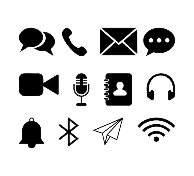 Communication silhouette icon set isolated white background
