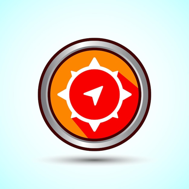 compass icon design illustration navigation sign symbol for apps and websites orange shadow button design