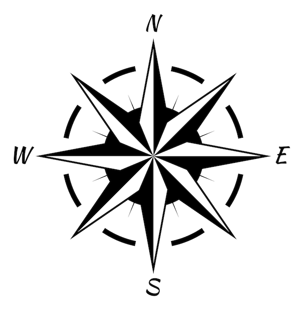 compass wind rose black map navigation symbol isolated on white background