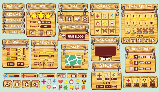 Complete set of graphical user interface (GUI)  to build 2D games and applications