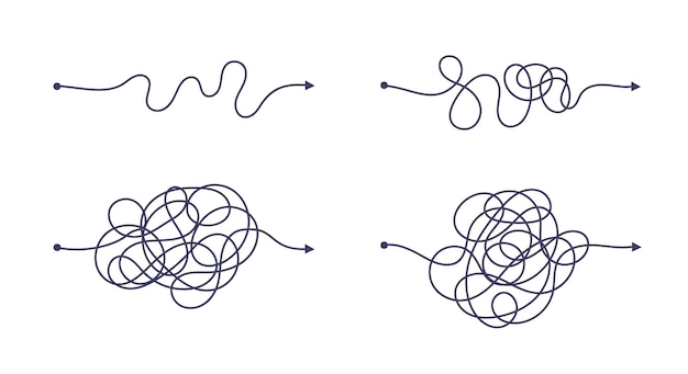 Complex and easy simple way from start to end vector illustration set