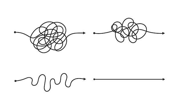 complex and easy simple way from start to end vector illustration set