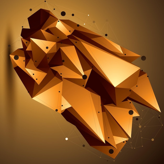 complicated abstract golden 3d shape, vector digital lattice object. technology theme.