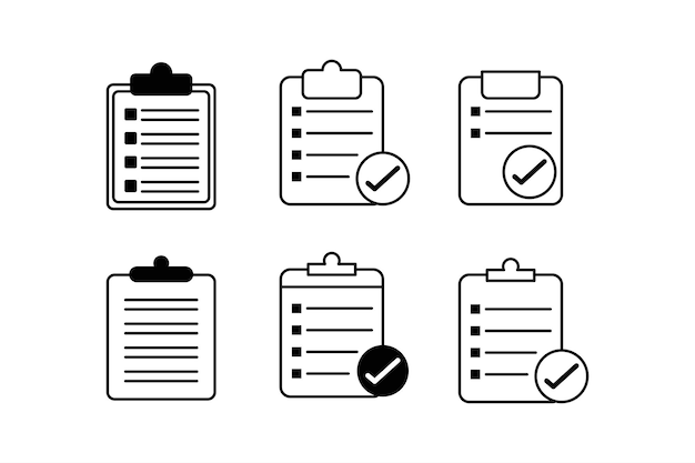 Comprehensive paper checklist Set of Vector Icons Templates for Efficient Planning