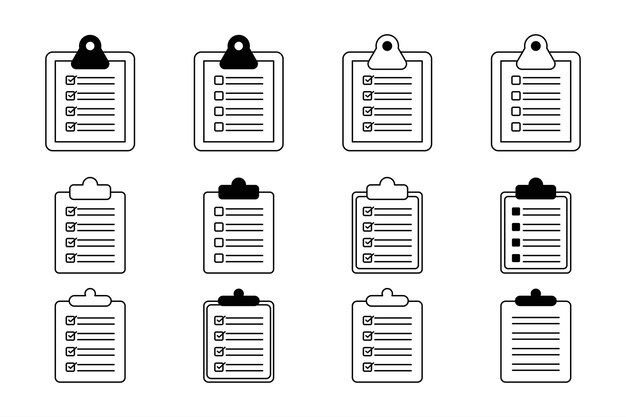 comprehensive paper checklist set of vector icons templates for efficient planning