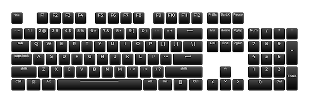Computer keyboard button layout template with letters for graphic use Modern computer keyboard Vector illustration