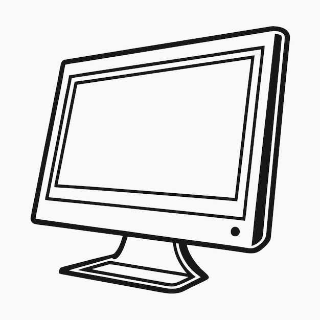 Computer Monitor - Black and White Illustration