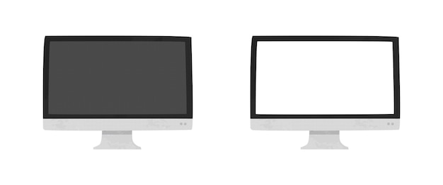 Computer monitor clipart. Modern computer monitor with blank black and white screen watercolor