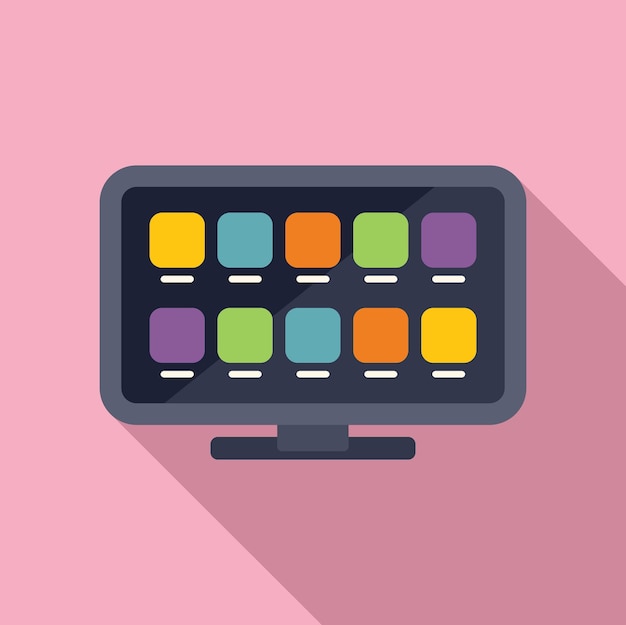 Computer monitor displaying app icons on pink background
