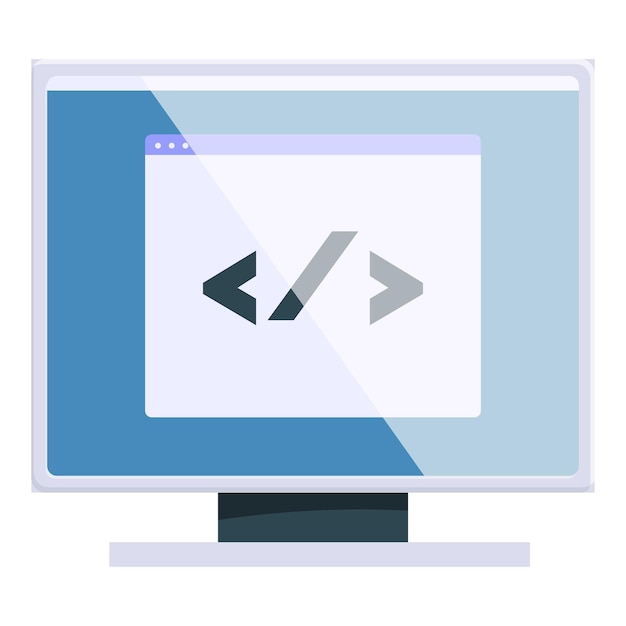 Computer monitor displaying code programming language html css javascript icon