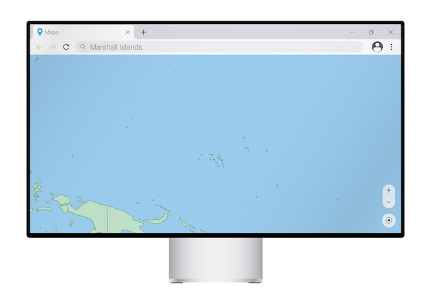 computer monitor with map of marshall islands in browser search for the country of marshall islands on the web mapping program