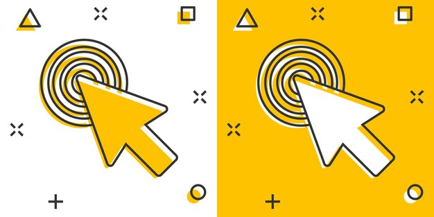 Computer mouse cursor icon in comic style Arrow cursor vector cartoon illustration pictogram Mouse aim business concept splash effect