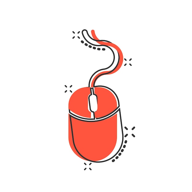 Computer mouse icon in comic style Cursor cartoon vector illustration on white isolated background Pointer splash effect business concept