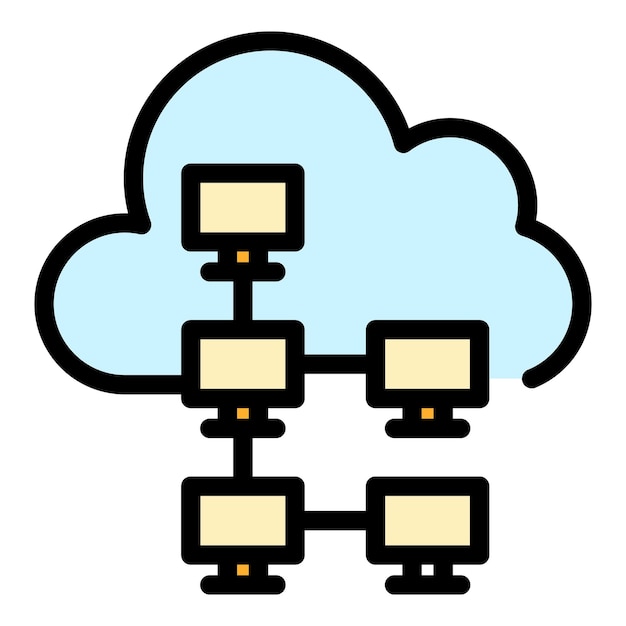 Computer network data cloud icon Outline computer network data cloud vector icon color flat isolated