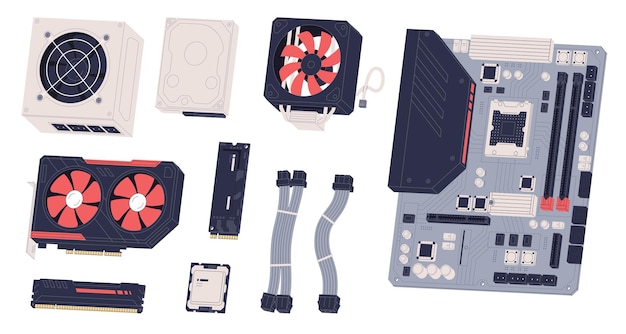 computer parts modern elements for assembling a powerful fast personal computer