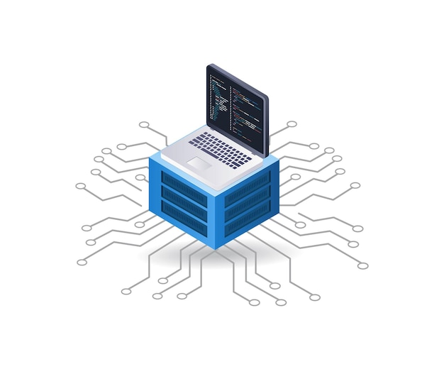 computer programmer server technology infographic 3d illustration flat isometric