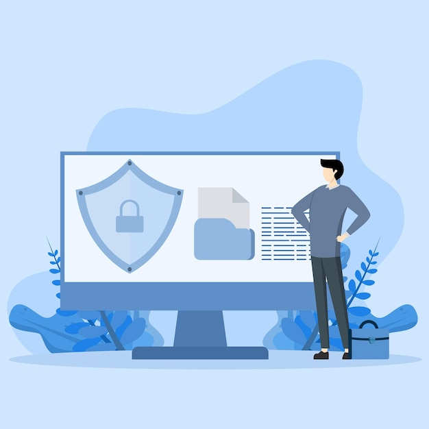 Computer security lock screen, Unlocking data access, Website and internet usage security concept.