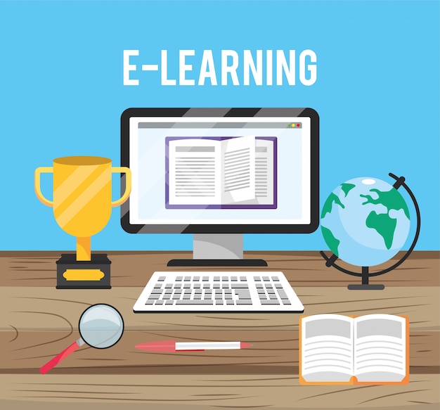 computer technology with education cup and book