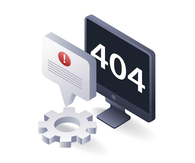 Computer warning error 404 flat isometric 3d illustration