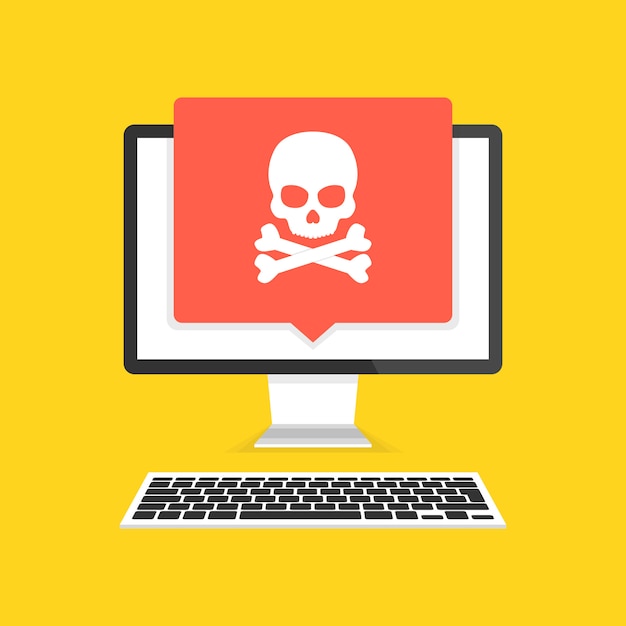 Computer with skull on the screen