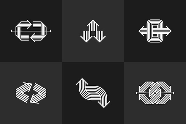 Concept arrows vector logos set isolated double arrows symbol pictograms collection stripy icon of arrow