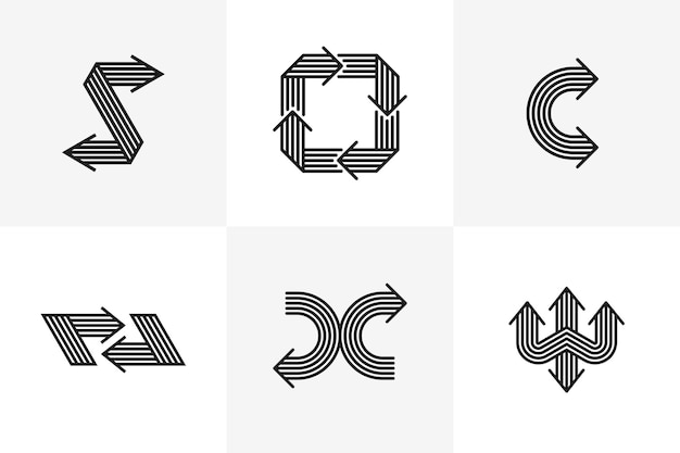 Concept arrows vector logos set isolated double arrows symbol pictograms collection stripy icon of arrow
