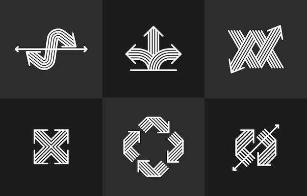 Concept arrows vector logos set isolated double arrows symbol pictograms collection stripy icon of arrow