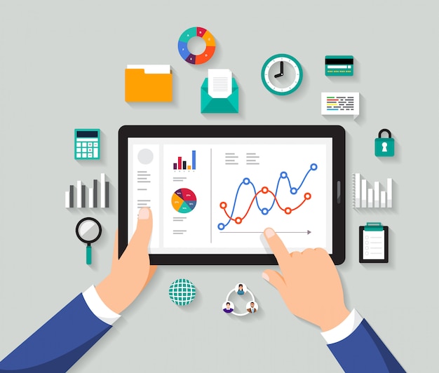   concept businessman analysis digital data.  illustrate
