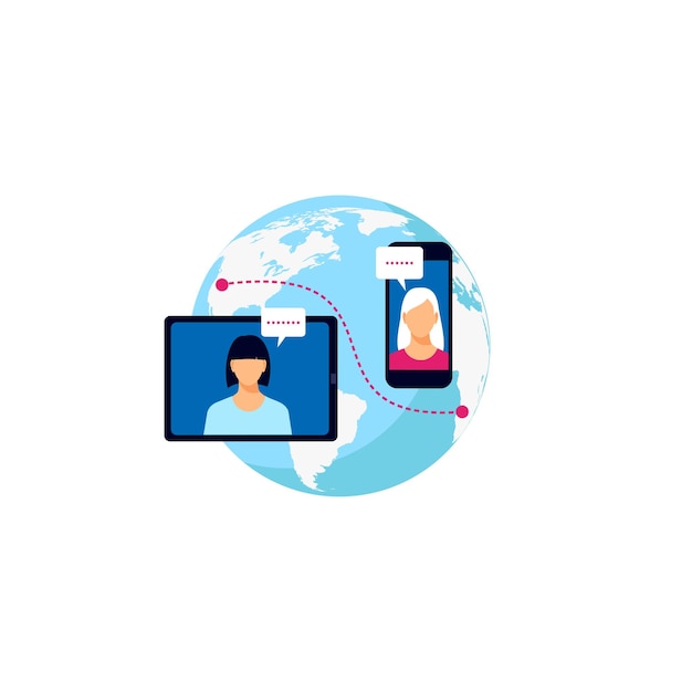 concept communication via the global Internet vector background world map people to people connecti