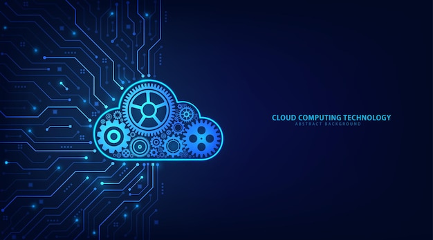 Concept of Cloud Computing Gears with a cloud shape on a circuit board Modern abstract background Database computing online storage Data storage and IOT Vector illustration