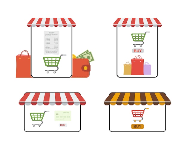 conceptual set of purchases in the online store via tablet.