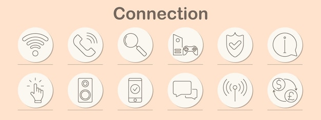 Connection set icon Globe WiFi video location lock cloud broadcast monitor profile network wireless internet connection digital online communication security icon remote signal