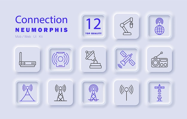 Connection set icon Router satellite radio wireless signal broadcasting internet communication wifi signal tower network connection devices wireless technology data transmission